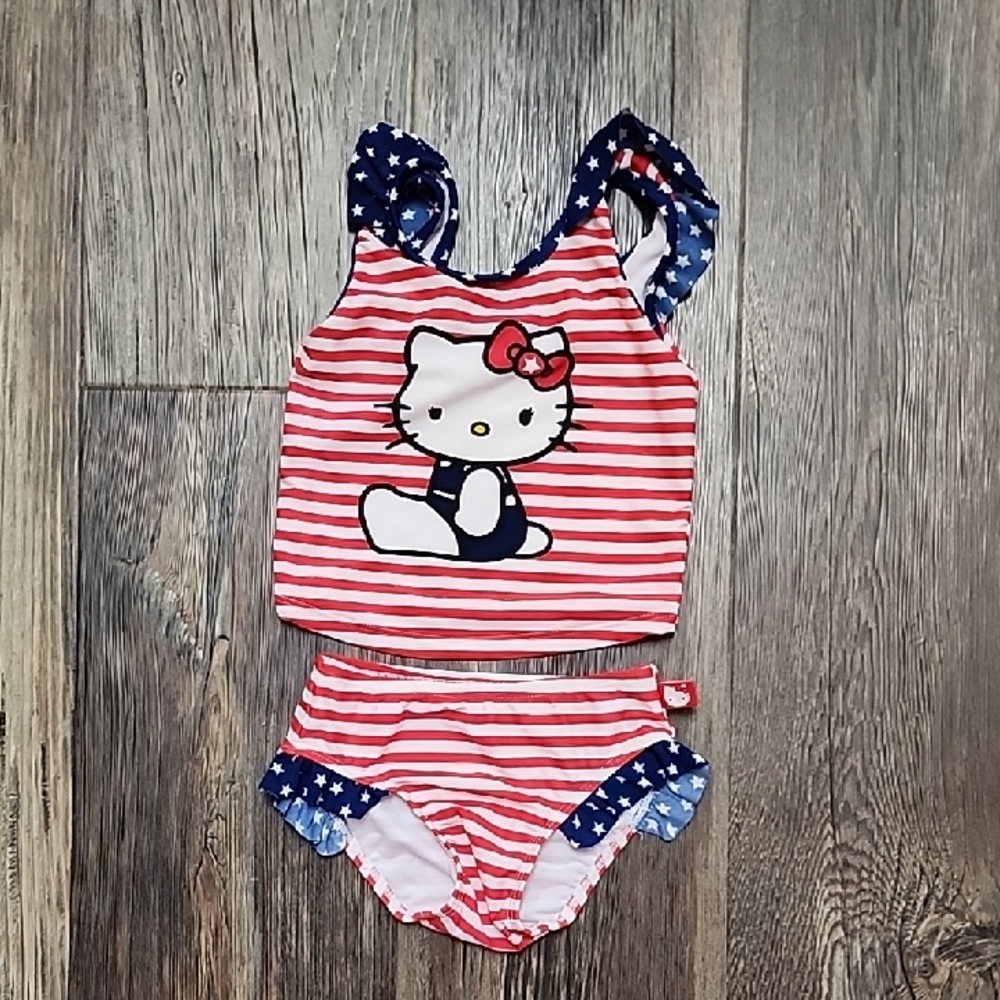 Hello Kitty Red, White And Blue Patriotic Toddler Girls Tankini, 3T